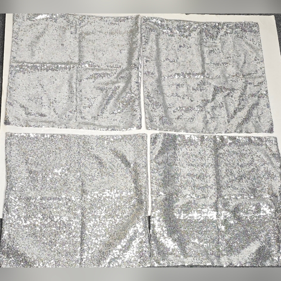 Other - 4 Silver Sequin Decorative Pillow Covers 18x18 Silver Sparkle